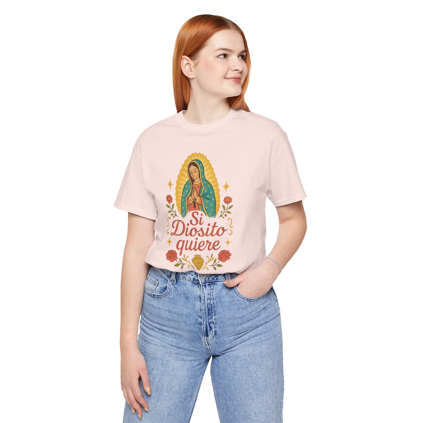 Religious Floral Tee, Si Diosito Quiere Shirt, Unisex Faith T-Shirt, Spiritual Gift, Everyday Casual Wear